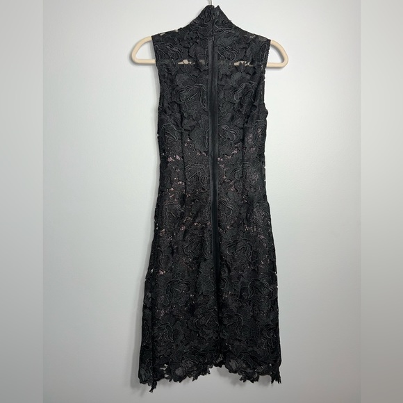 &ML Monique Lhuillier Facade Sheath black lace brocade sz 0 *flawed inside - Picture 3 of 16